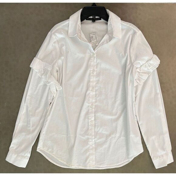 ANTONIO MELANI ASHTON BLOUSE Women Sz Small WHITE Ruffle Button Down - Picture 6 of 13